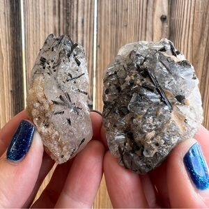 2 Piece Raw Clear Quartz with Black Tourmaline Crystals.
